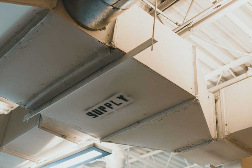 Dirty HVAC air duct filled with dust and debris reducing airflow and increasing home energy bills